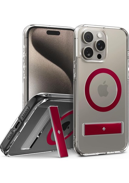 15 Pro ile Uyumlu Kılıf Capella Mag Magsafe Özellikli Clear Red - ACS07090