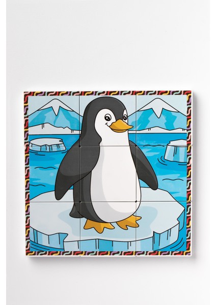 Manyetik Blok Çift Taraflı 9 Parçalı Mıknatıslı Penguen - Köpek Balığı Puzzle - 2 Görsel Yapboz