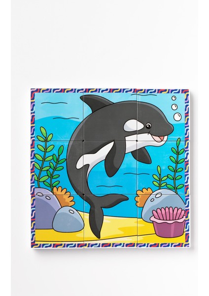 Manyetik Blok Çift Taraflı 9 Parçalı Mıknatıslı Penguen - Köpek Balığı Puzzle - 2 Görsel Yapboz