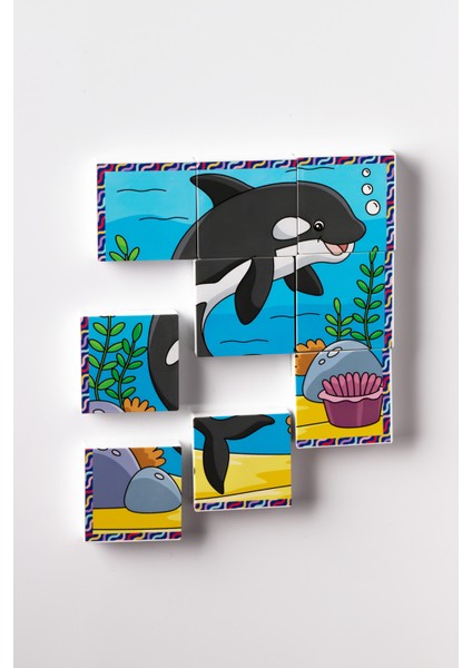 Manyetik Blok Çift Taraflı 9 Parçalı Mıknatıslı Penguen - Köpek Balığı Puzzle - 2 Görsel Yapboz