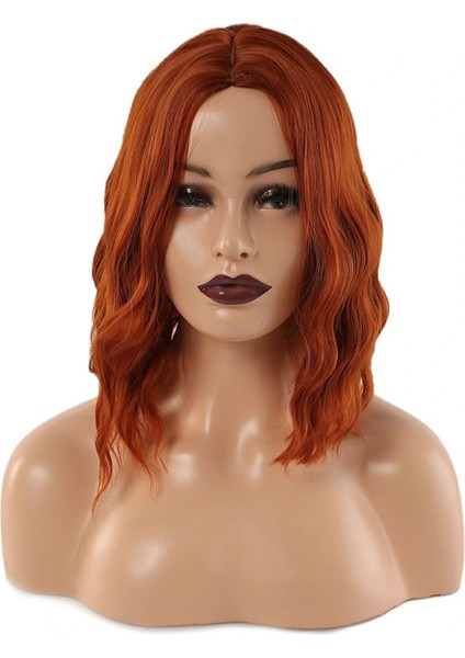 Fiber Sentetik Kısa Dalgalı Perçemsiz Peruk - Bakır