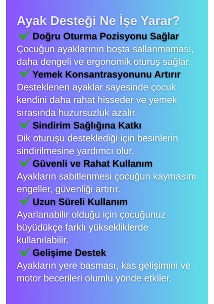 Mama Sandalyesi Ayak Desteği – 19 Farklı Model ile Uyumlu | Mama sandalyesi Ayaklık | Ayak Koyma Desteği | Ayarlanabilir Ergonomik Yapı | Ultra Dayanıklı Fiber Malzeme modelleri
