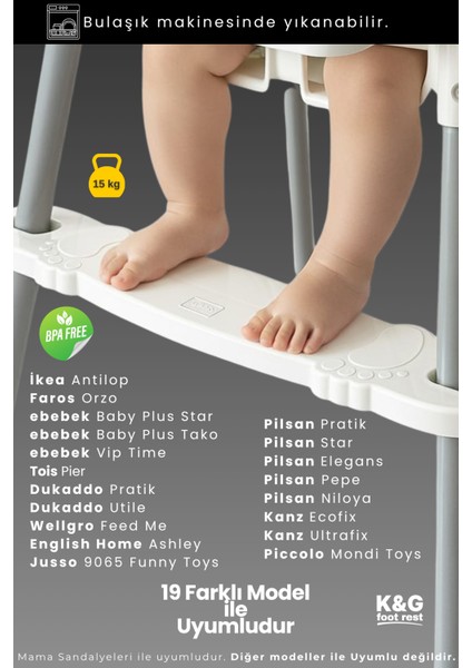 Mama Sandalyesi Ayak Desteği – 19 Farklı Model ile Uyumlu | Mama sandalyesi Ayaklık | Ayak Koyma Desteği | Ayarlanabilir Ergonomik Yapı | Ultra Dayanıklı Fiber Malzeme