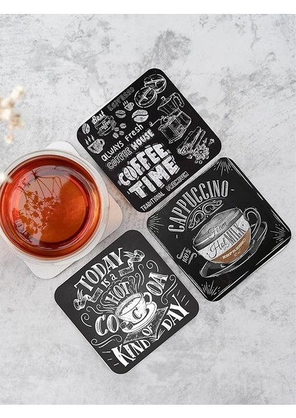 Siyah Kahve/coffee Temalı Bardak Altlığı Ahşap Baskılı Altlık 6'lı Set (9 X9CM) KARBONNM43 fırsatları