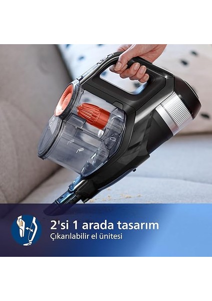 Speedpro Max Şarjlı Dik Süpürge, 25,2 V, 65 Dakikaya Kadar Çalışma Süresi, 2'si 1 Arada: Dikey ve El Süpürgesi Powercyclone 8, 360° Emiş Başlığı, Akıllı Dijital Ekran, XC7040/01 modelleri