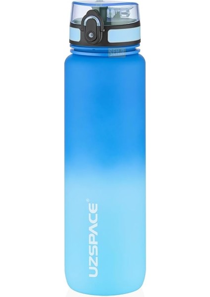 1000ML Çift Renkli Sızdırmaz Bpa Içermez Kilitlenebilir Kapaklı Motivasyonel Tritan Su Matarası (Lacivert-Açık Mavi)