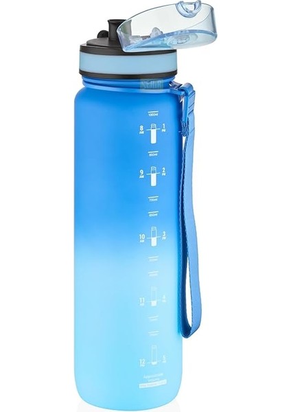 1000ML Çift Renkli Sızdırmaz Bpa Içermez Kilitlenebilir Kapaklı Motivasyonel Tritan Su Matarası (Lacivert-Açık Mavi) fiyatları
