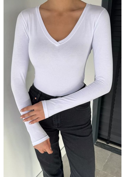 V Yaka Uzun Kol Kadın Body Bluz P-00018942 modelleri