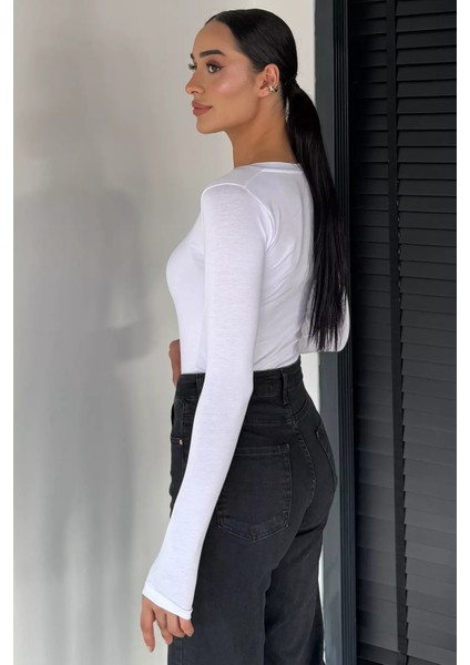 V Yaka Uzun Kol Kadın Body Bluz P-00018942 fırsatları
