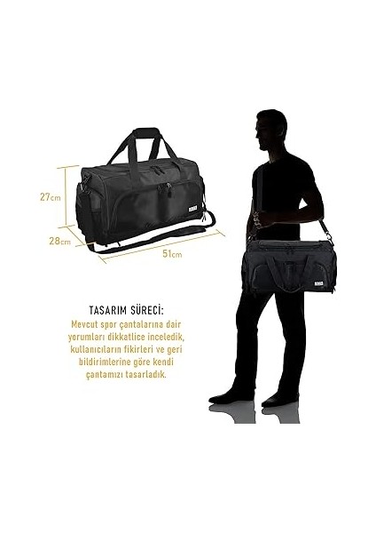 Spor Çantası, 10 Cepli, Ayakkabı Bölmeli, Su Geçirmez Islak Eşya Keseli, Organizer Tasarımlı Dayanıklı Bay Bayan Seyahat Çantası, Gym, Fitness Çantası - Siyah modelleri