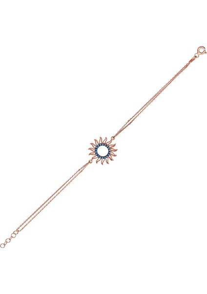 Roze Rengi Turkuaz Taşlı Yakan Güneş Gümüş Bileklik