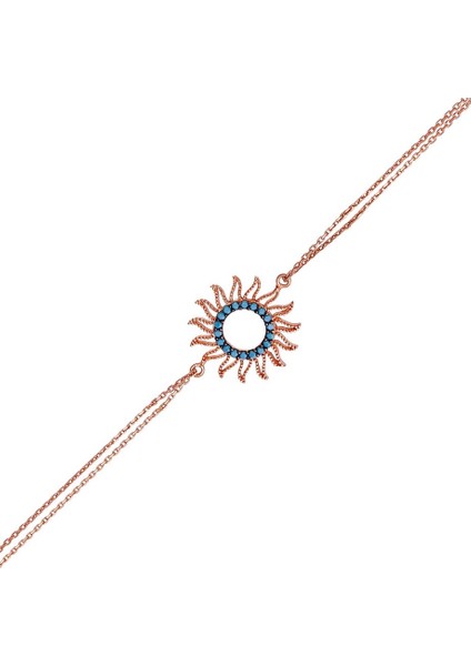 Roze Rengi Turkuaz Taşlı Yakan Güneş Gümüş Bileklik fiyatları