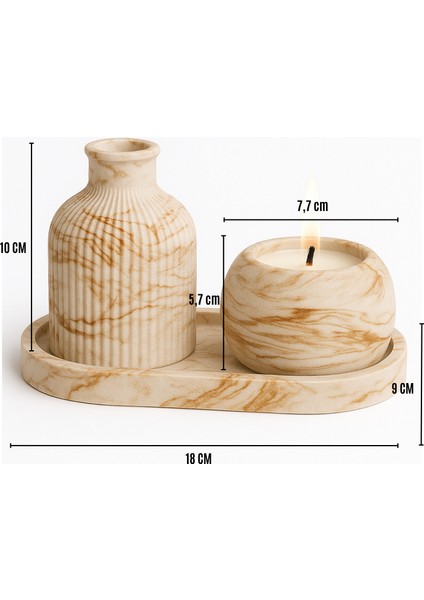 El Yapımı Mermer Desenli Beton Dekor Seti – Vazo, Mumluk ve Oval Tepsi (3 Parça) modelleri