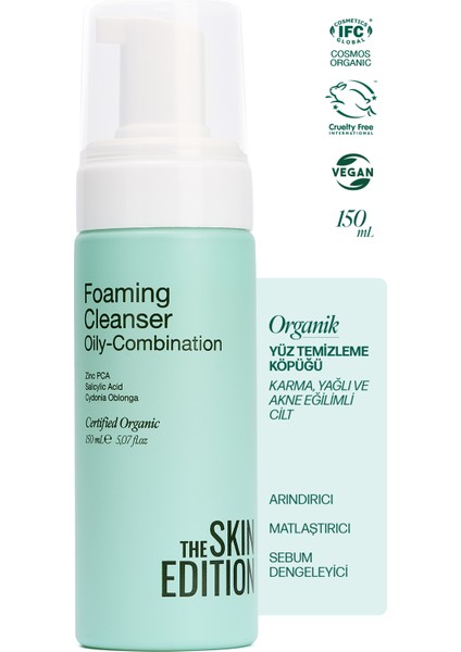 Organik Yüz Temizleme Köpüğü - Karma, Yağlı, Akne Eğilimli Cilt 150 ml