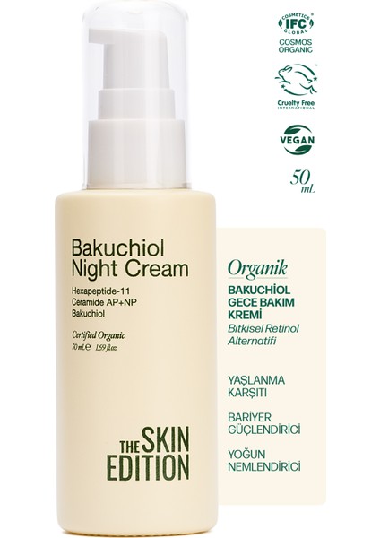 Organik Bakuchiol Gece Bakım Kremi Peptid, Ceramide 50 ml