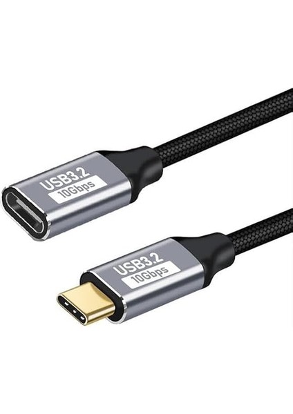 Örgü Kablo 1mt Type-C Uzatma Kablosu 10GBPS Veri ve Görüntü Aktarım 5A Pd Hızlı Şarj Kablo