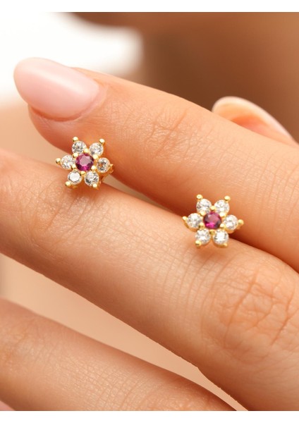 925 Ayar Sarı Altın Kaplama Kırmızı Zirkon Taşlı Yıldız Gümüş Küpe fiyatları