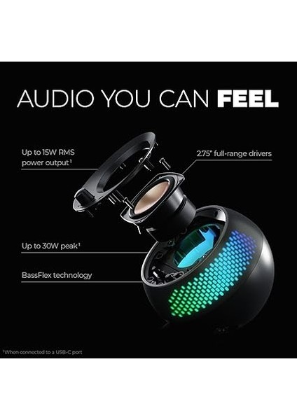 Özelleştirilebilir Rgb Aydınlatmalı Pebble x 2.0 Usb-C Bilgisayar Hoparlörleri, Bluetooth 5.3, USB Ses, Pc ve Mac Için 15W'A Kadar Rms Gücü modelleri