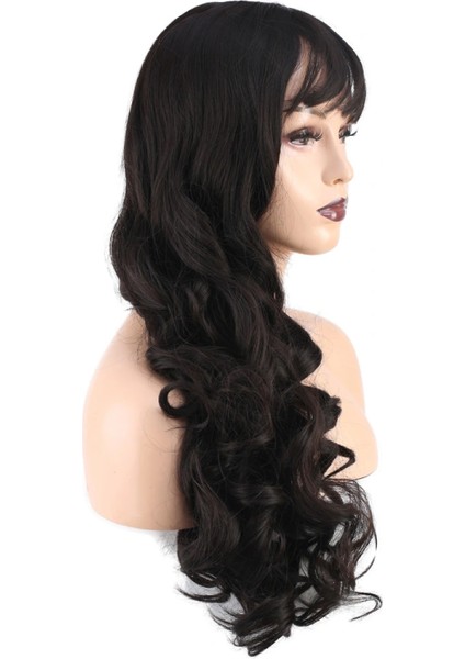 Dalgalı Perçemli Uzun Fiber Sentetik Peruk - Kahverengi modelleri