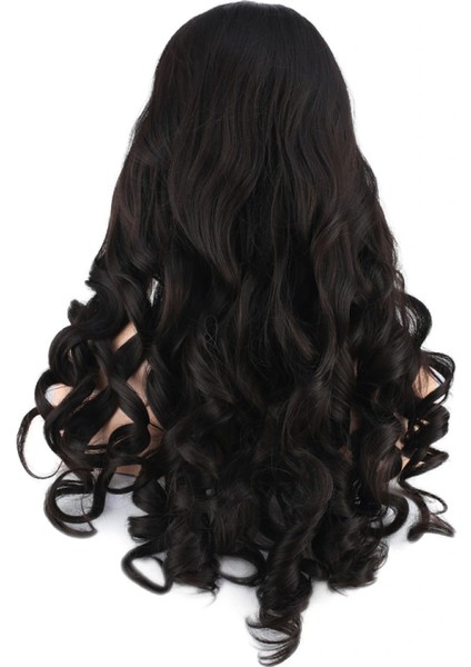 Dalgalı Perçemli Uzun Fiber Sentetik Peruk - Kahverengi indirimleri