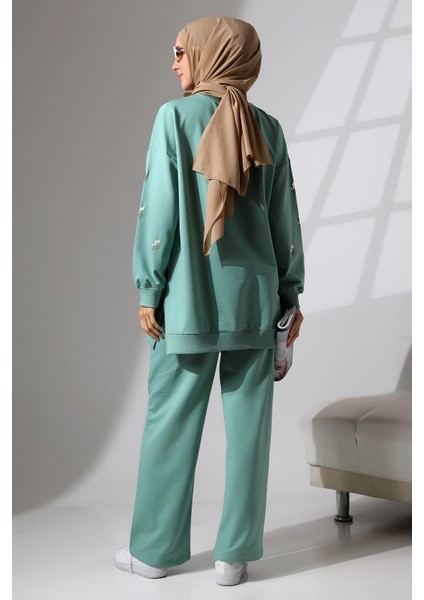 Kadın Mint Yeşili Mevsimlik Penye Alt Üst Spor ve Rahat Ikili Tunik Pantolon Şık Tesettür Takım fiyatları