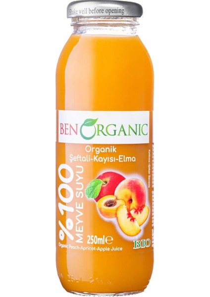 Benorganic Şeftali Kayısı Elma Suyu 250 ml Cam Şişe