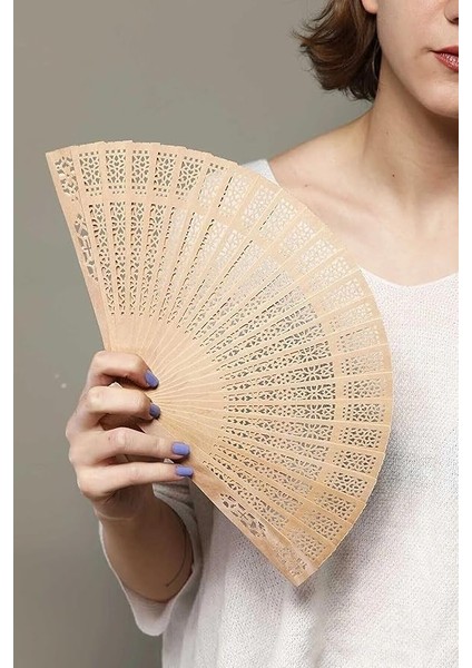 Ahşap El Yelpazesi Doğal Görünümlü Hafif Estetik Yelpaze Ahşap