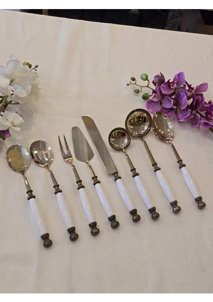 8 Parça Porselen Servis Kaşık Seti Antik Titanyum fırsatları