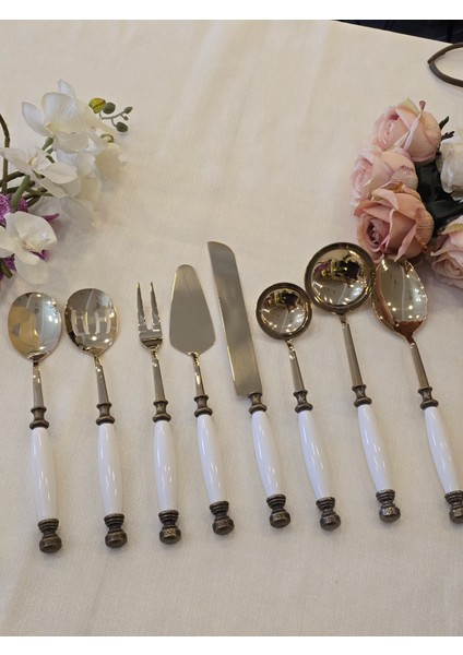 8 Parça Porselen Servis Kaşık Seti Antik Titanyum indirimleri