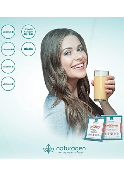 Naturagen Collagen(Kolajen) Beauty 30'lu Saşe-Şeftali Aromalı (Tip 1 & Tip 3-8.000 Mg Hidrolize Toz Kolajen) fiyatları