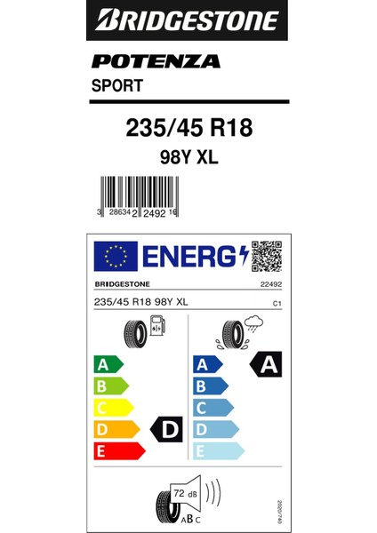 235/45R18 98Y Xl Potenza Sport Oto Yaz Lastiği (Üretim TARIHI:2025) fiyatları