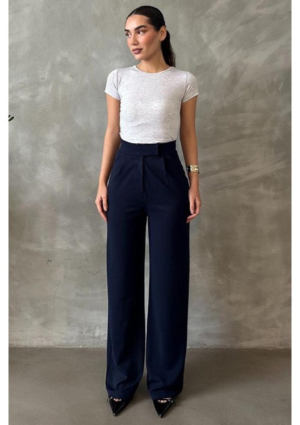 Lacivert Likralı Cırt Kapamalı Palazzo Pantolon MG2291