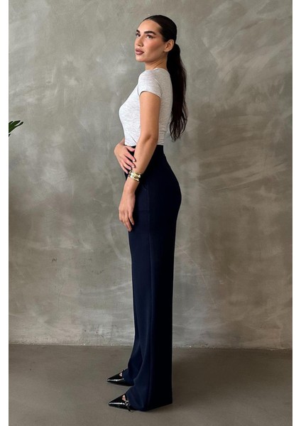 Lacivert Likralı Cırt Kapamalı Palazzo Pantolon MG2291