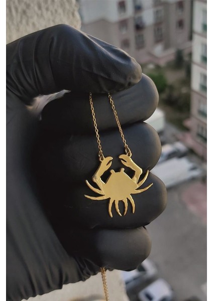 925 Ayar Gümüş 24 Ayar Altın Kaplama Yengeç Kolye