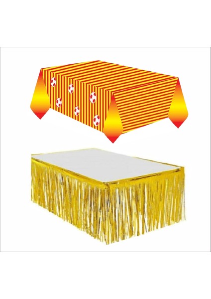 Taraftar Sarı Kırmızı Masa Örtüsü, Gold Masa Eteği
