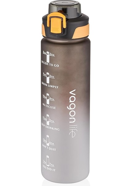 1 Litre Çift Renk Motivasyon Su Matarası Çift Kullanım Pipetli ve Rahat Içim Sticker Hediyeli