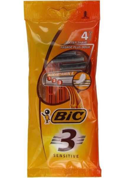 Bıc 3 Sensitive Erkek Tıraş Bıçağı 4'lü Poşet (1 x 4 Adet), 3 Bıçaklı, Aloe Vera ile Zenginleştirilmiş Kayganlaştırıcı Jel Şerit