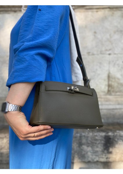 ,Kilit Detaylı,Haki Bayan Omuz ve Çapraz Çantası