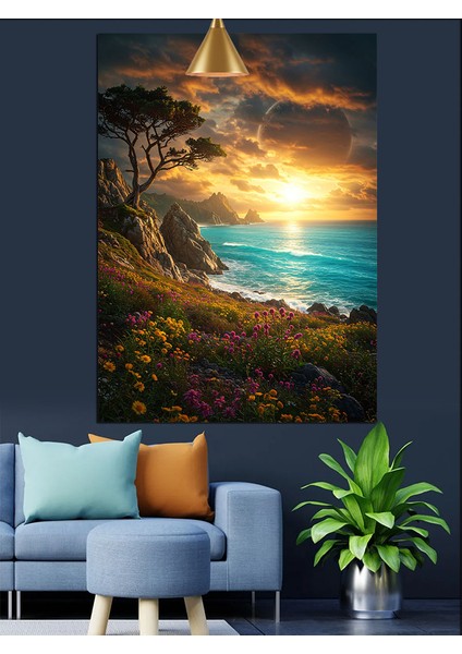 Gün Batımı Sırasında Deniz Kenarı Manzara Tablosu Dekoratif Kanvas - Mdf Ahşap Tablo fırsatları