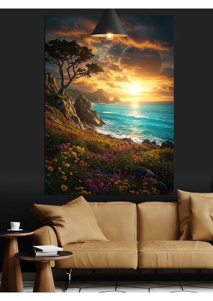 Gün Batımı Sırasında Deniz Kenarı Manzara Tablosu Dekoratif Kanvas - Mdf Ahşap Tablo indirimleri