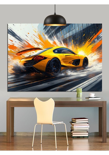 Hızlı Sarı Spor Araba Dekoratif Kanvas - Mdf Ahşap Tablo modelleri