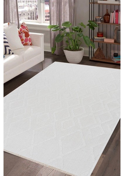 Rodney mt Çift Taraflı Yıkanabilir Premium Kalite Kilim Pamuk Dokuma Kaymaz Taban Beyaz