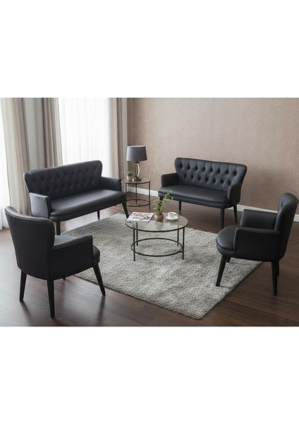 Ahşap Ayaklı Kollu Deri Koltuk Takımı Büro Koltuğu -2+2+1+1
