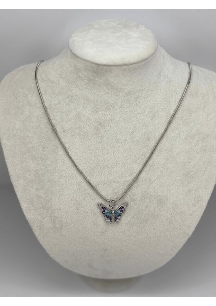 Mavi ve Mor Tonlarında Kelebek Kanatlı Silver Kolye fiyatları
