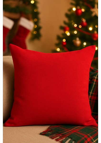 Kırmızı Keten Dokulu Polyester Kırlent Kılıfı – Düz Dekoratif Yastık