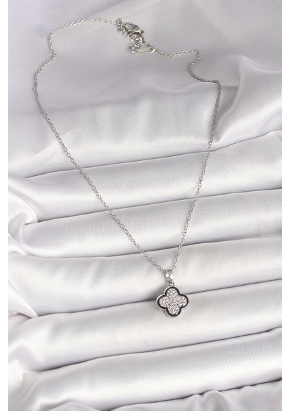 Bfs 316L Çelik Gümüş Renk Zincir Zirkon Taşlı Yonca Model Kadın Kolye fiyatları