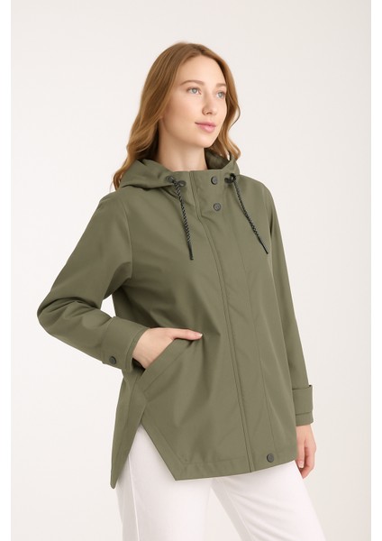 Kadın Rahat Kesim Kapüşonlu Trençkot