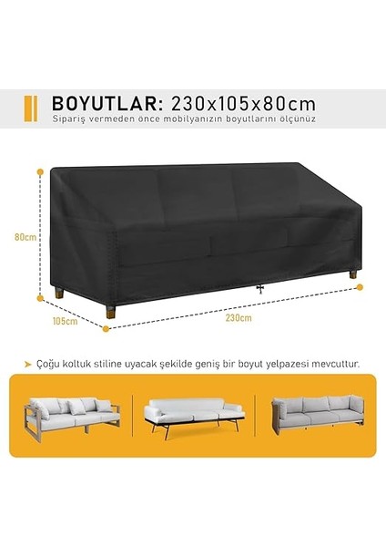 Çift Kişilik Bahçe Koltuk Örtüsü, Koruma Kılıfı, Su Geçirmez Açık Hava Bahçe Mobilya Kılıfları, Dış Mekan Sandalye Kılıfı Örtü Branda, Ağır Hizmet Tipi, 230-105-80CM - Siyah fiyatları
