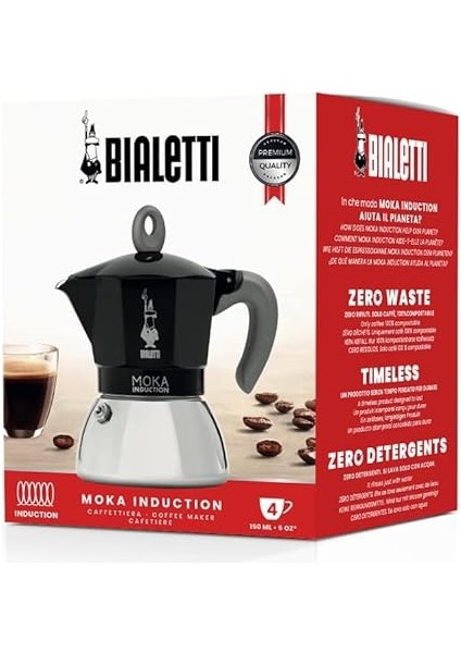 - Moka Indüksiyon Siyah: 4 Cups Ocak Üstü Espresso Pişirici - 150ML - Alt Hazne: Dış Paslanmaz Çelik Iç Alüminyum - Patentli Güvenlik Valfi - Indüksiyon Ocak Türleri Için Uygundur fiyatları
