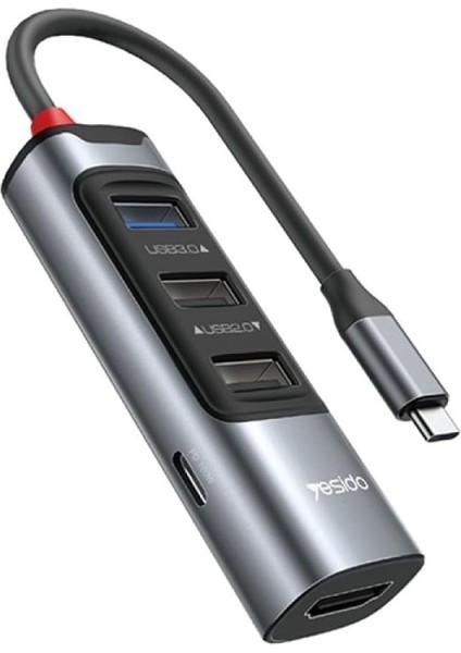 5in1 3 Adet USB 3.0/1 Adet 100W Type-C ve 1 Adet 4K 30Hz HDMI Çıkışlı Hub Dönüştürücü